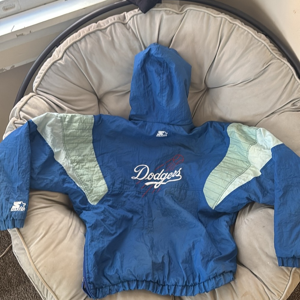 LA DODGERS 90s STARTER PUFFER 1/2 JACKET SIZE. L BLUE, GREY MLB BASEBALL VINTAGE - Picture 2 of 8